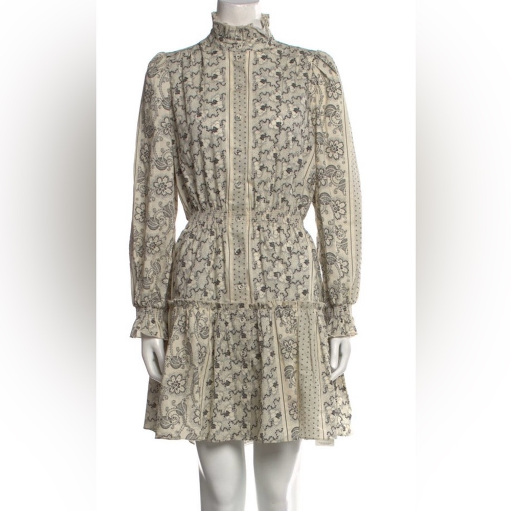 HUNTER BELL Cream Black Tiered Ruffled Long Sleeve Dress